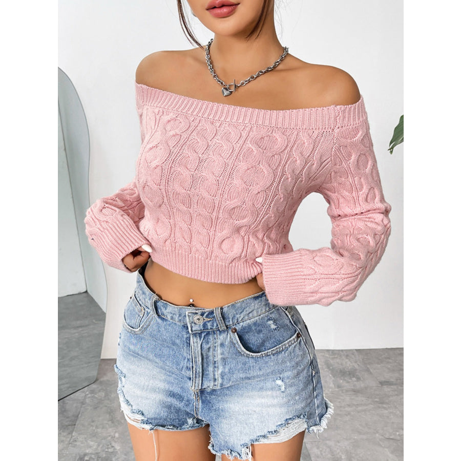 Cable-Knit Off-Shoulder Long Sleeve Knit Top Apparel and Accessories