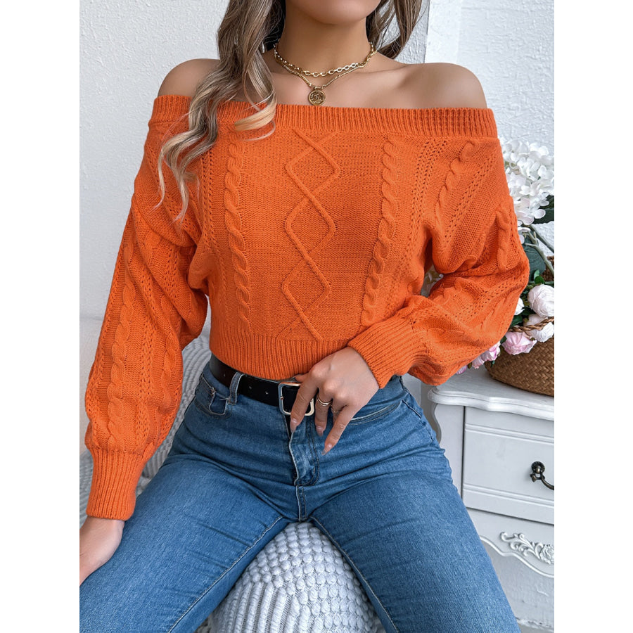 Cable Knit Off-Shoulder Long Sleeve Sweater Apparel and Accessories