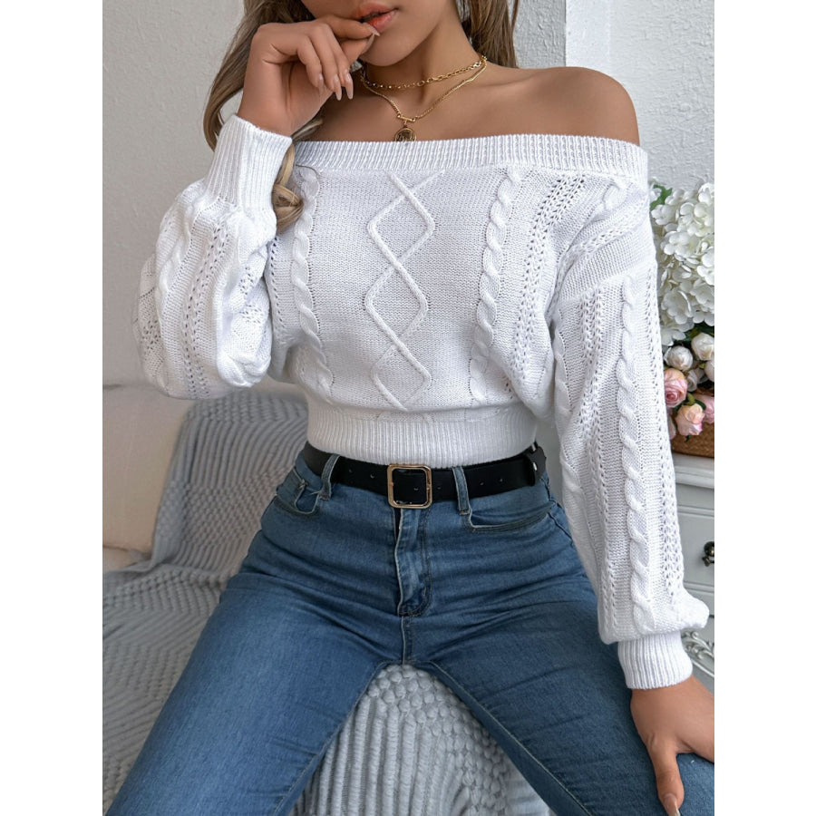 Cable Knit Off-Shoulder Long Sleeve Sweater Apparel and Accessories