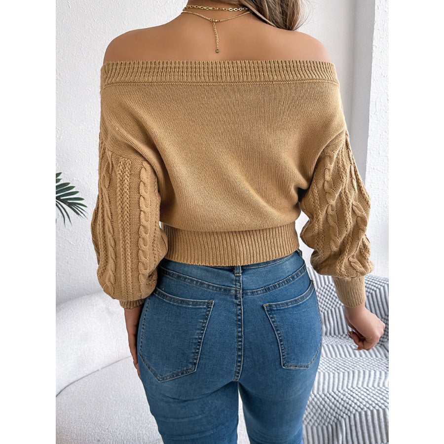 Cable Knit Off-Shoulder Long Sleeve Sweater Apparel and Accessories