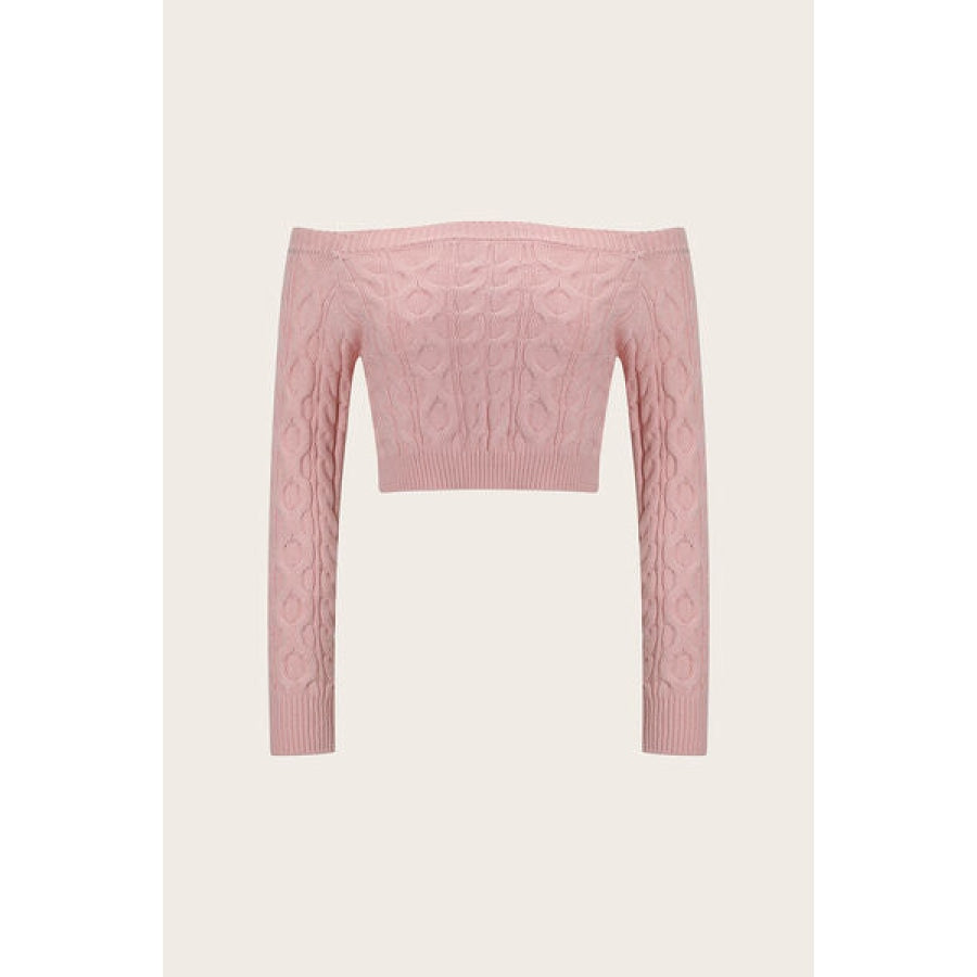 Cable-Knit Off-Shoulder Long Sleeve Sweater Blush Pink / S Apparel and Accessories