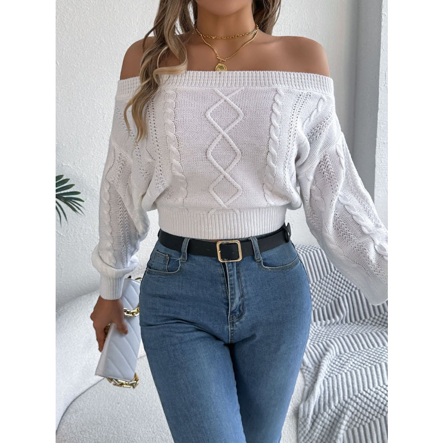 Cable Knit Off-Shoulder Long Sleeve Sweater Apparel and Accessories