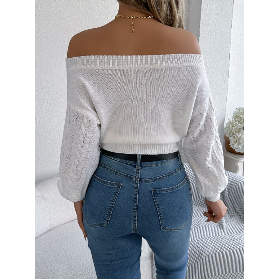 Cable Knit Off-Shoulder Long Sleeve Sweater Apparel and Accessories