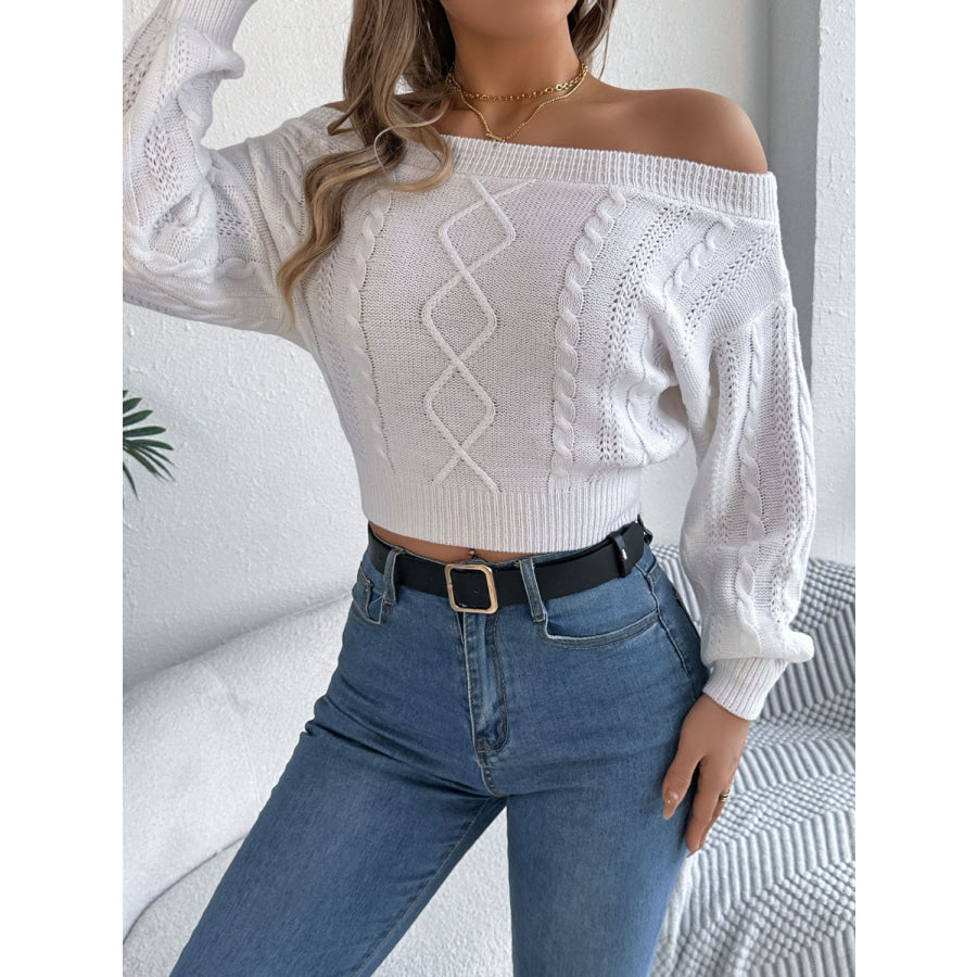 Cable Knit Off-Shoulder Long Sleeve Sweater Apparel and Accessories