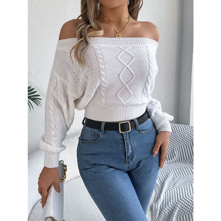 Cable Knit Off-Shoulder Long Sleeve Sweater Apparel and Accessories