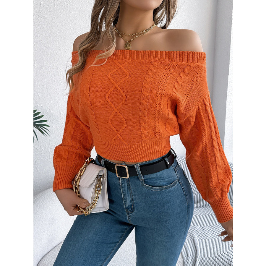 Cable Knit Off-Shoulder Long Sleeve Sweater Apparel and Accessories