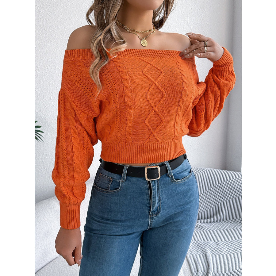 Cable Knit Off-Shoulder Long Sleeve Sweater Apparel and Accessories