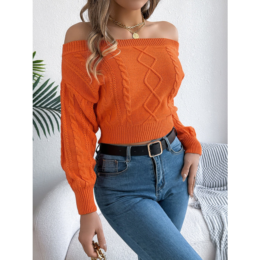 Cable Knit Off-Shoulder Long Sleeve Sweater Apparel and Accessories