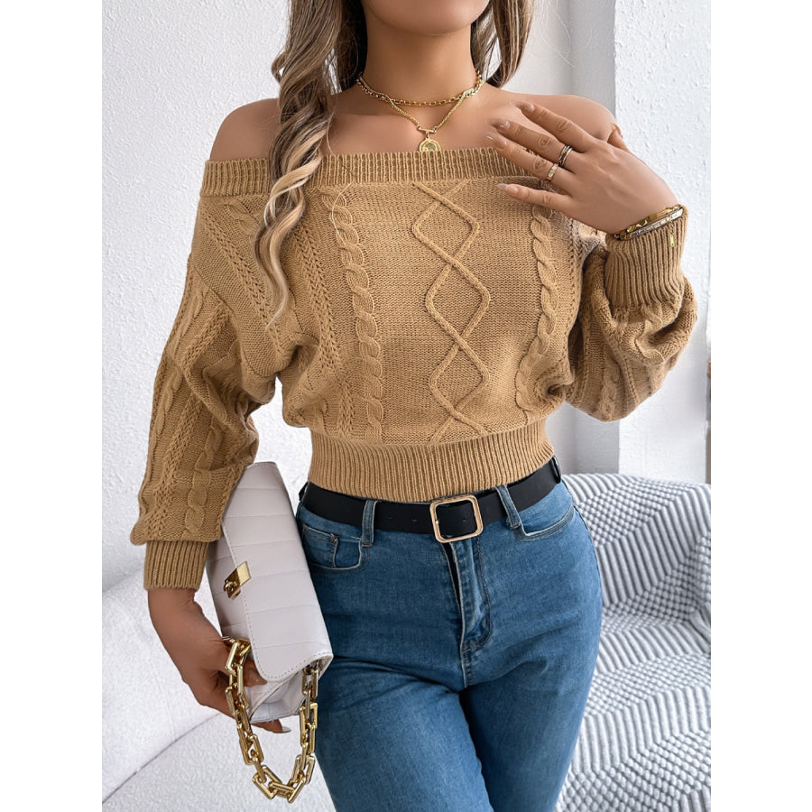 Cable Knit Off-Shoulder Long Sleeve Sweater Apparel and Accessories