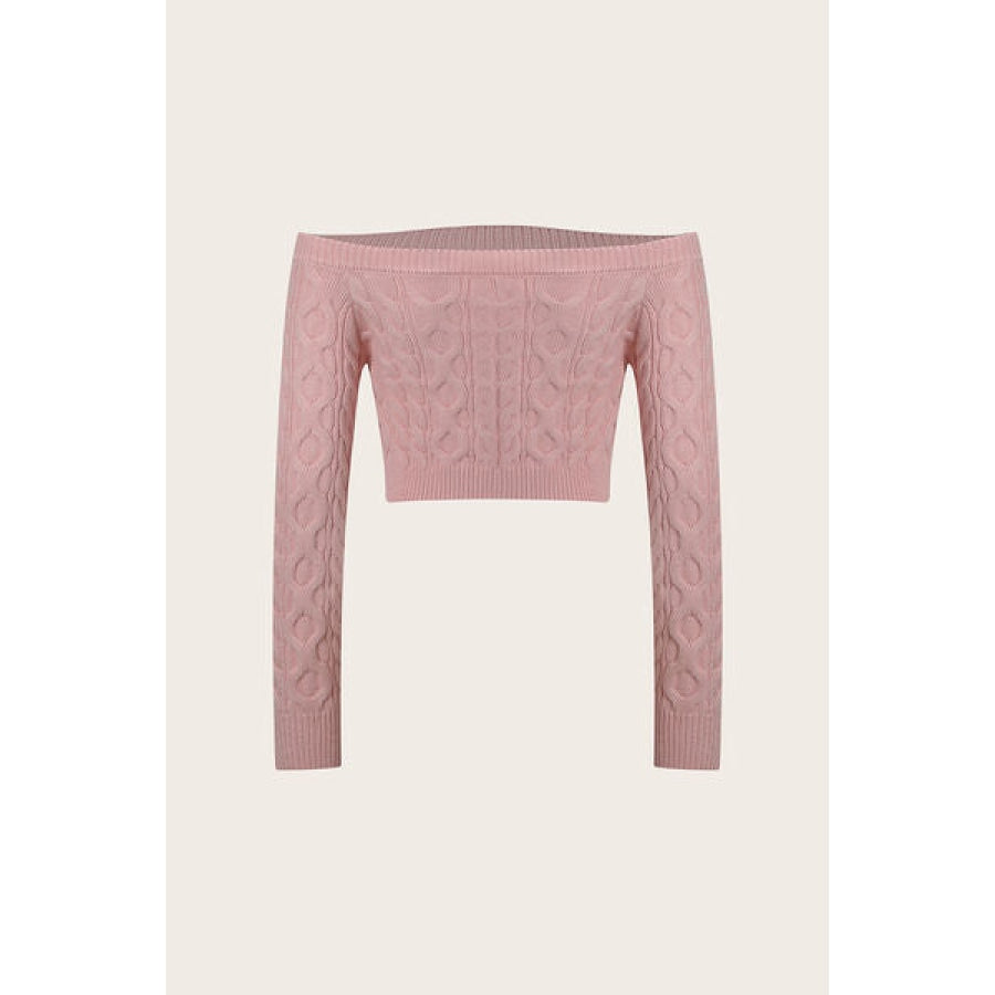 Cable-Knit Off-Shoulder Long Sleeve Sweater Blush Pink / S Apparel and Accessories