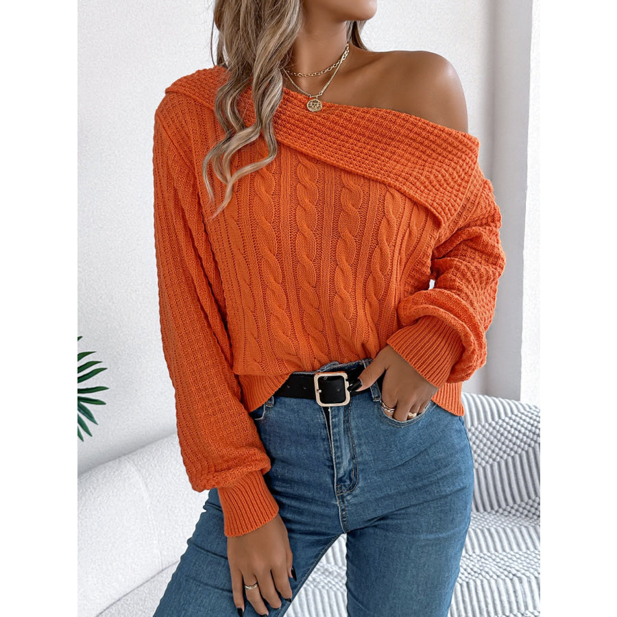 Cable-Knit One Shoulder Long Sleeve Sweater Apparel and Accessories