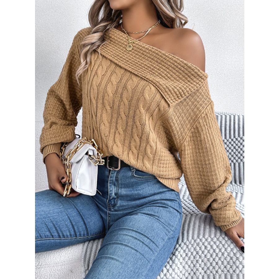 Cable-Knit One Shoulder Long Sleeve Sweater Apparel and Accessories