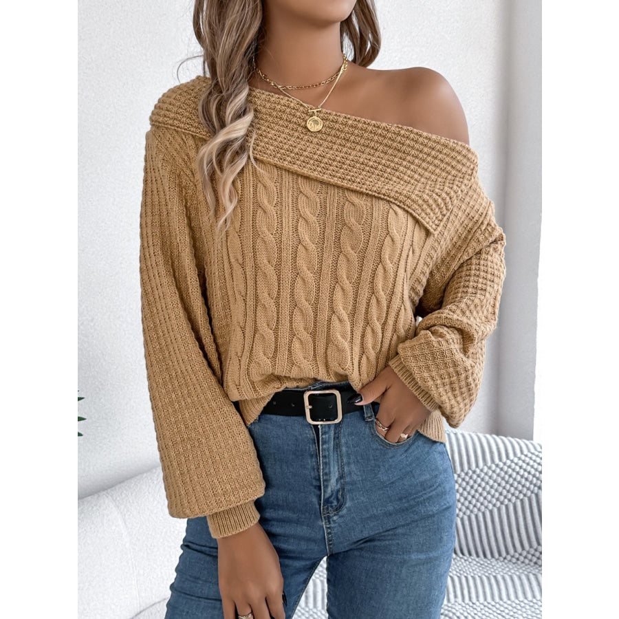 Cable-Knit One Shoulder Long Sleeve Sweater Apparel and Accessories