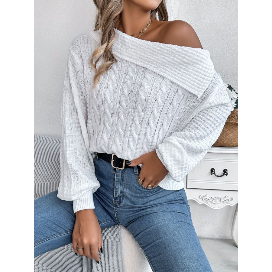 Cable-Knit One Shoulder Long Sleeve Sweater Apparel and Accessories