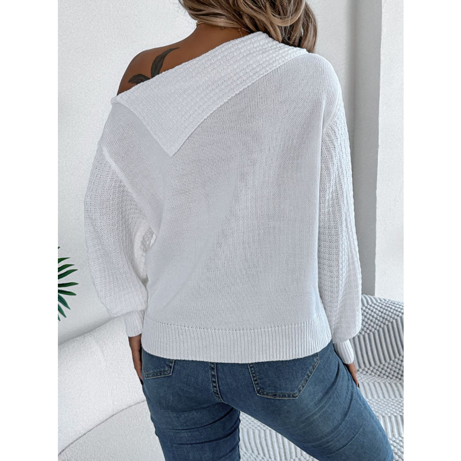 Cable-Knit One Shoulder Long Sleeve Sweater Apparel and Accessories