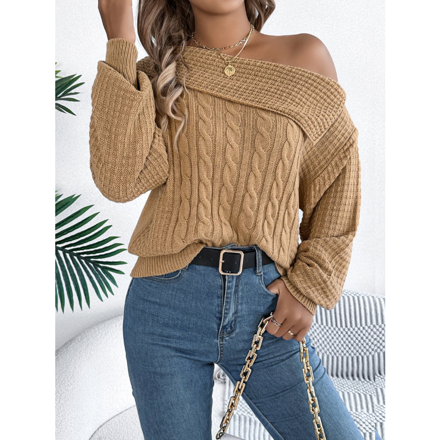 Cable-Knit One Shoulder Long Sleeve Sweater Apparel and Accessories