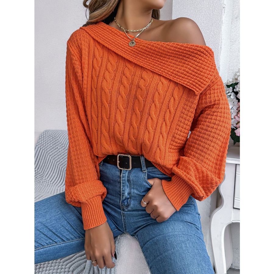 Cable-Knit One Shoulder Long Sleeve Sweater Apparel and Accessories