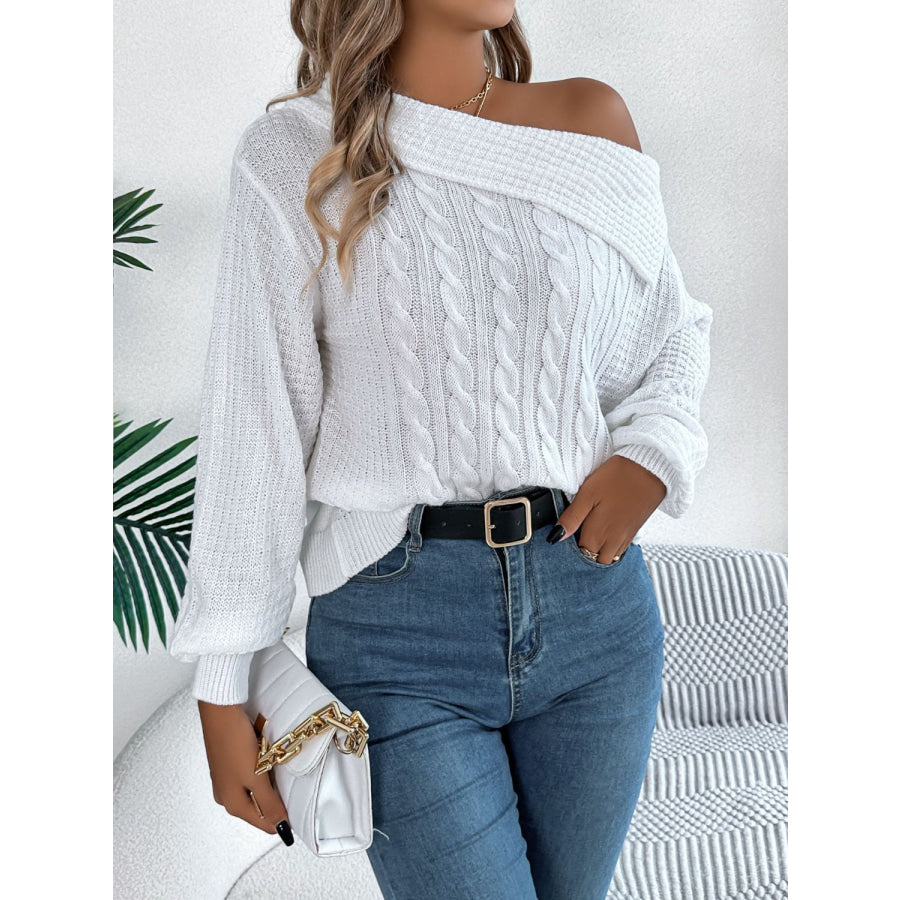 Cable-Knit One Shoulder Long Sleeve Sweater Apparel and Accessories