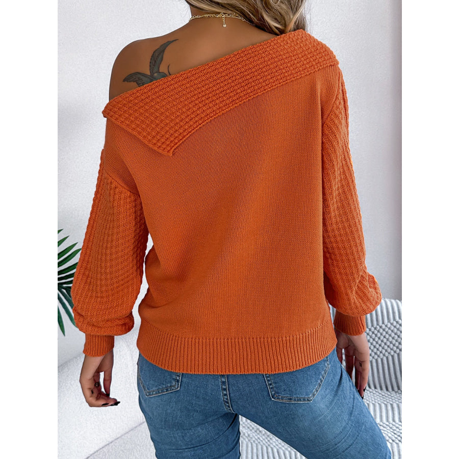 Cable-Knit One Shoulder Long Sleeve Sweater Apparel and Accessories