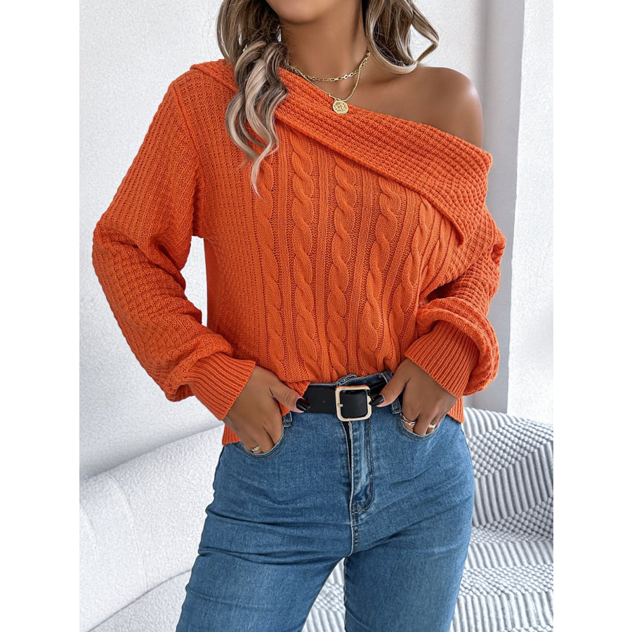 Cable-Knit One Shoulder Long Sleeve Sweater Apparel and Accessories