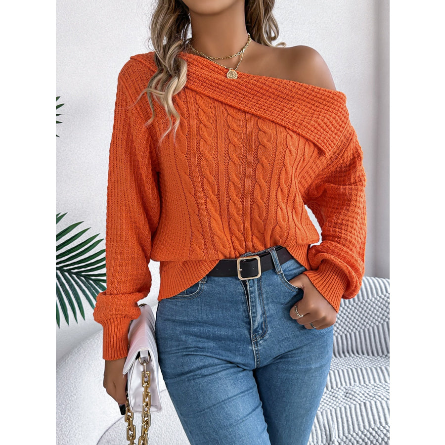 Cable-Knit One Shoulder Long Sleeve Sweater Apparel and Accessories