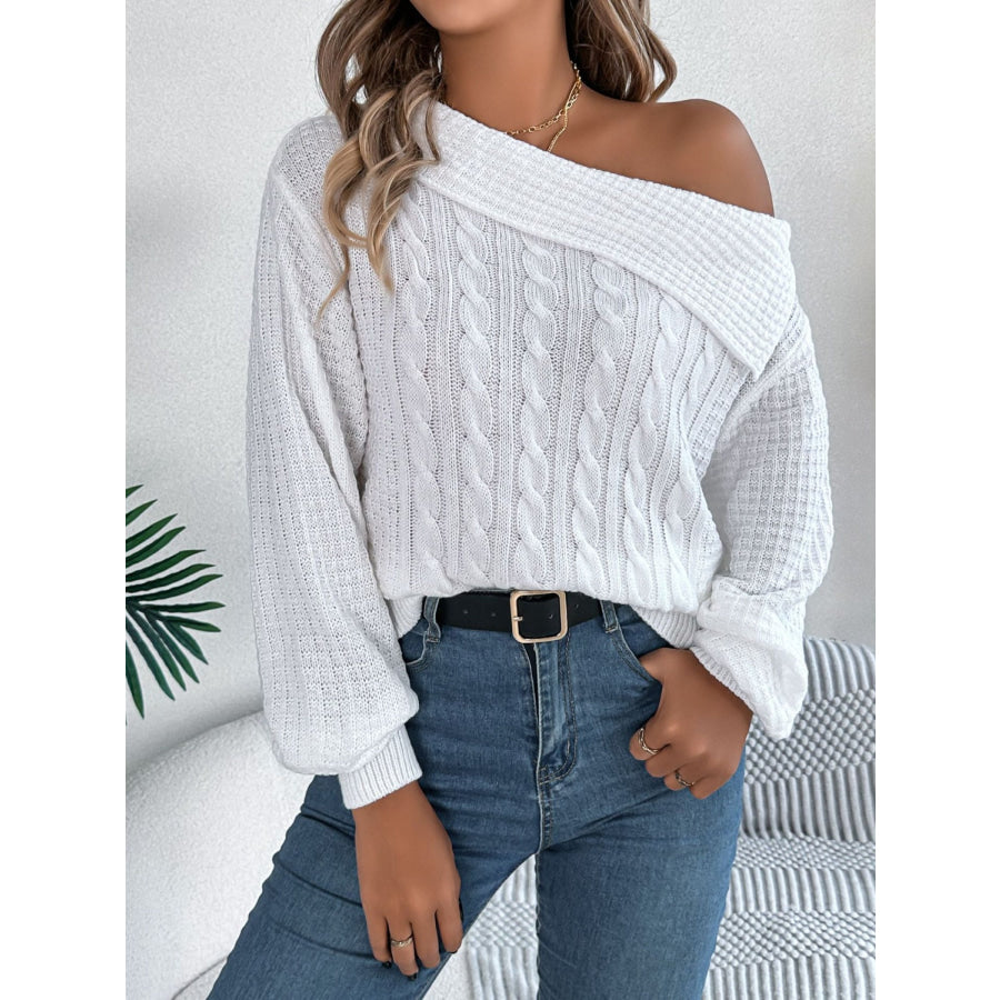 Cable-Knit One Shoulder Long Sleeve Sweater Apparel and Accessories