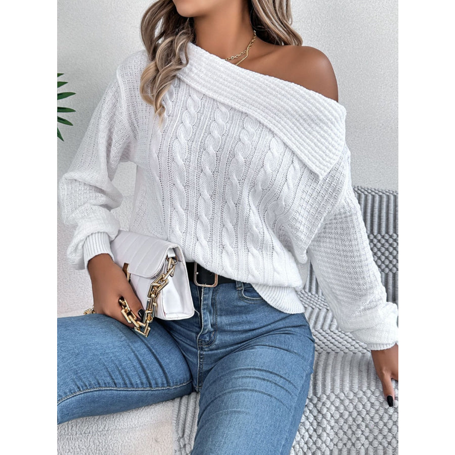 Cable-Knit One Shoulder Long Sleeve Sweater Apparel and Accessories