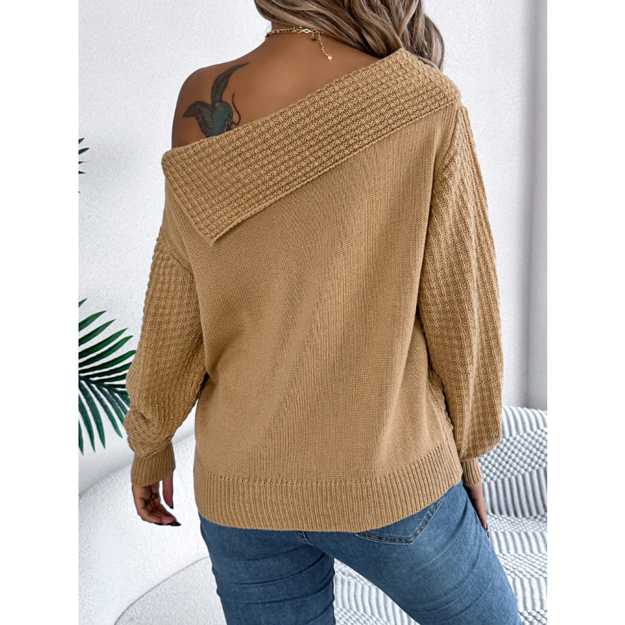 Cable-Knit One Shoulder Long Sleeve Sweater Apparel and Accessories