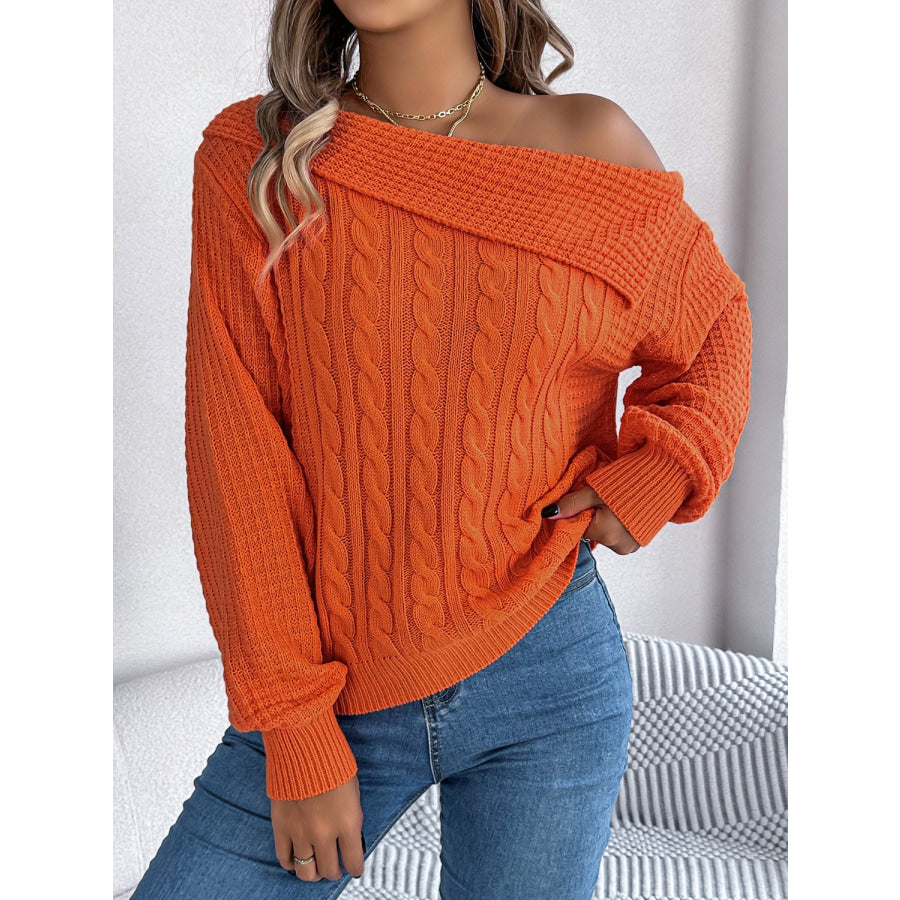 Cable-Knit One Shoulder Long Sleeve Sweater Orange / S Apparel and Accessories