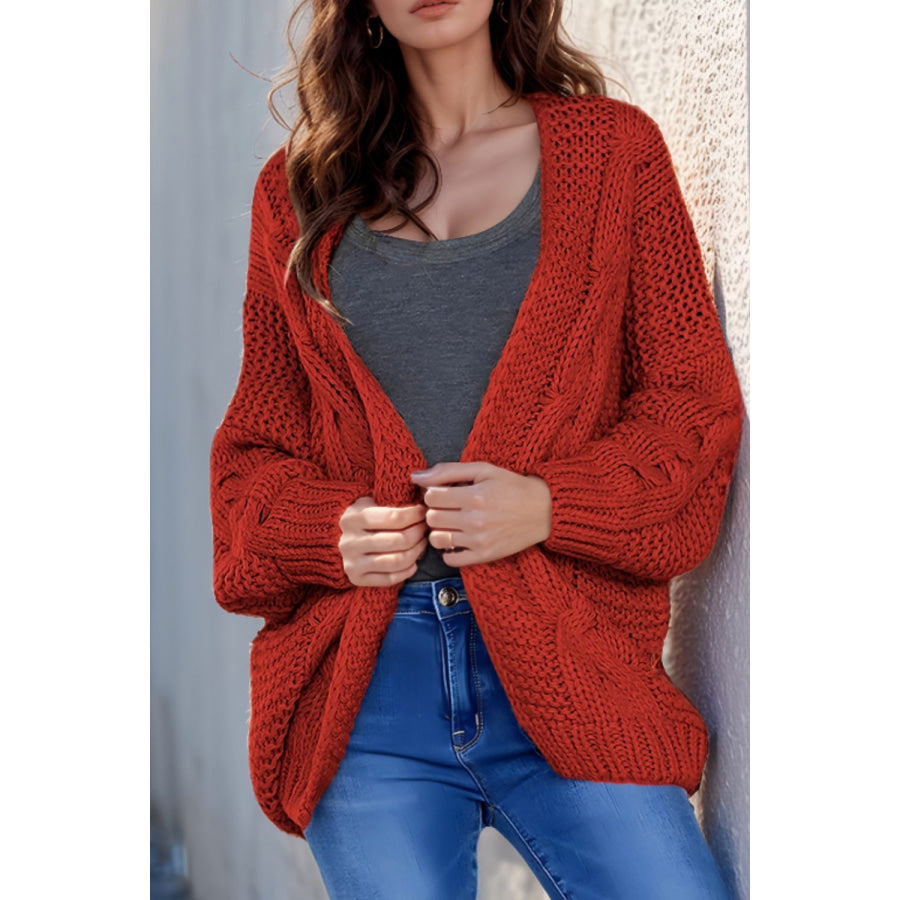 Cable-Knit Open Front Cardigan Burgundy / M Apparel and Accessories