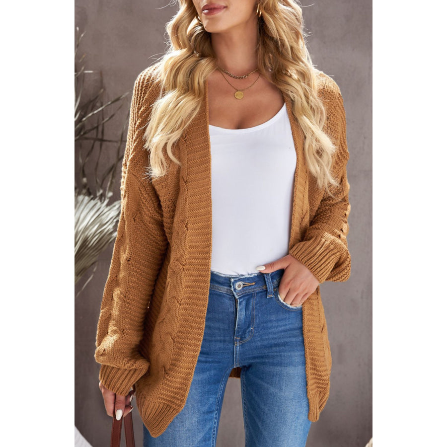 Cable-Knit Open Front Cardigan Camel / M Apparel and Accessories