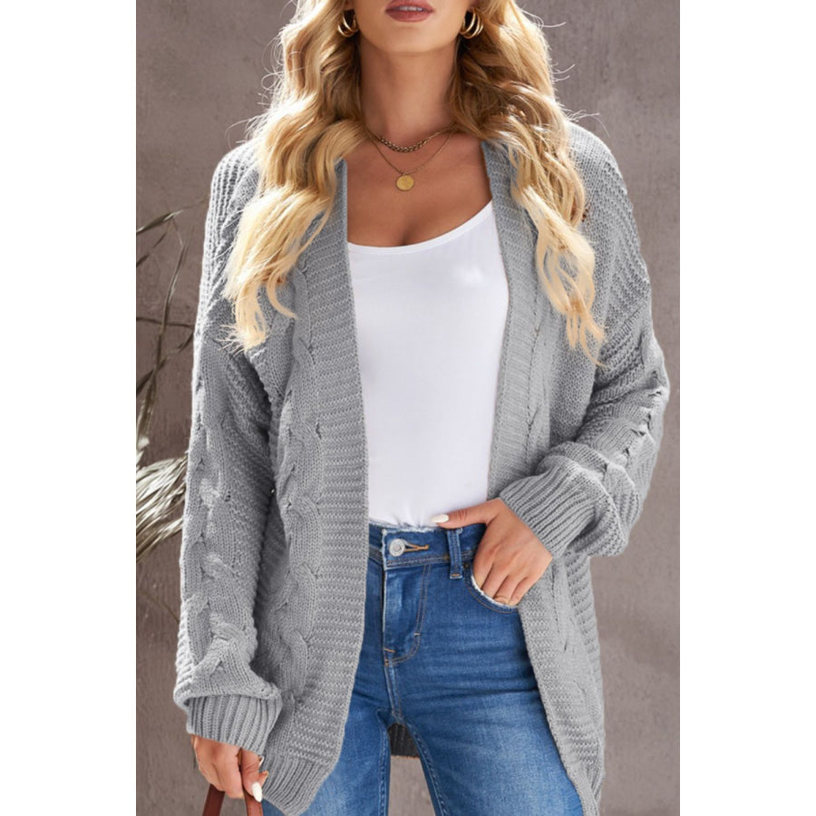 Cable-Knit Open Front Cardigan Gray / M Apparel and Accessories