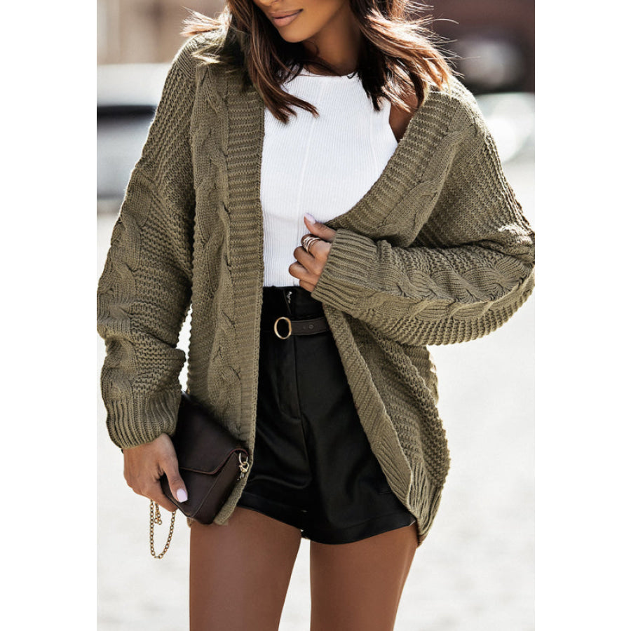 Cable-Knit Open Front Cardigan Olive / M Apparel and Accessories