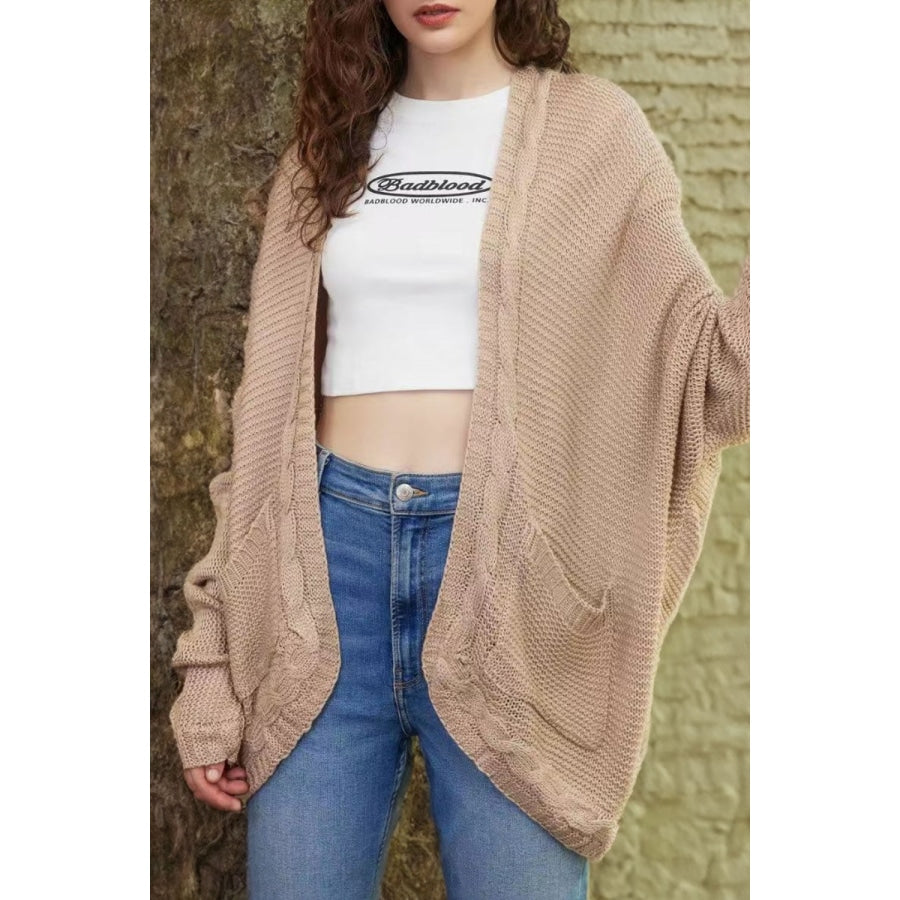 Cable-Knit Open Front Cardigan with Pockets Dust Storm / S