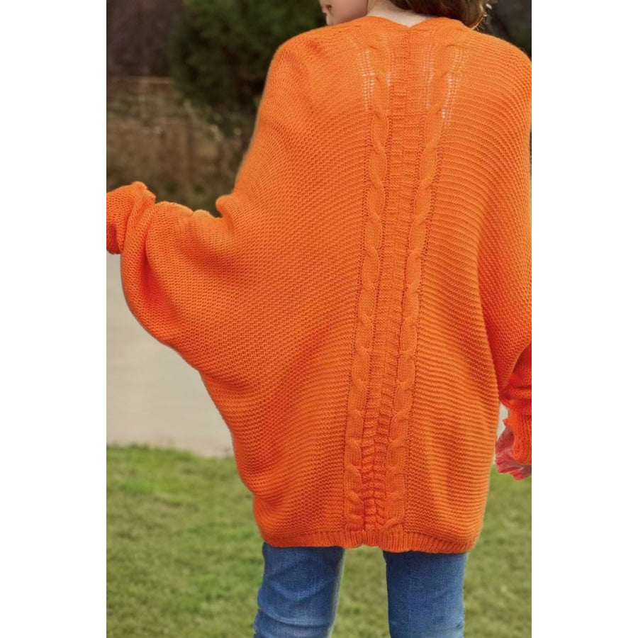 Cable-Knit Open Front Cardigan with Pockets Orange / S