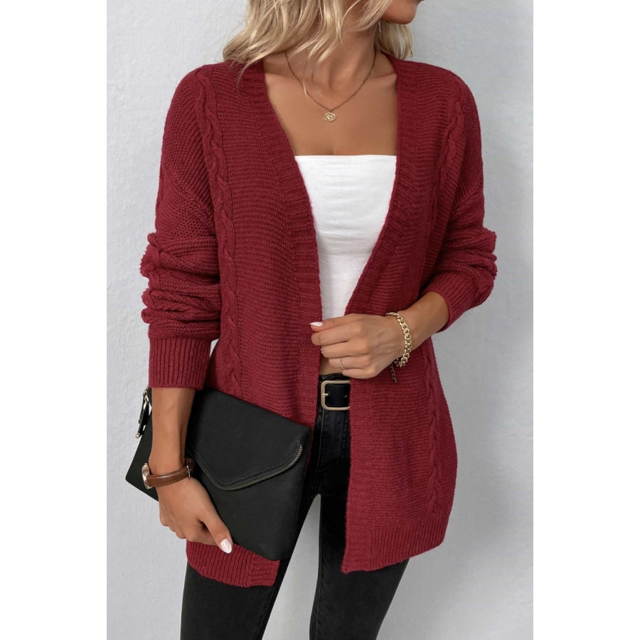 Cable-Knit Open Front Cardigan with Pockets