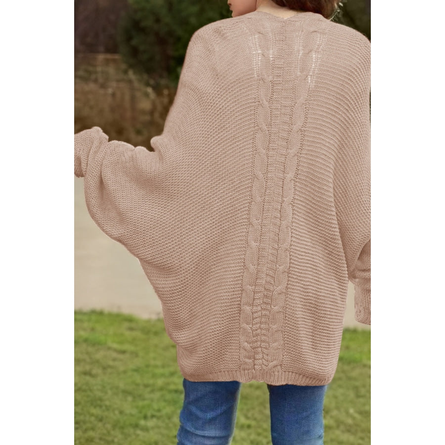 Cable-Knit Open Front Cardigan with Pockets