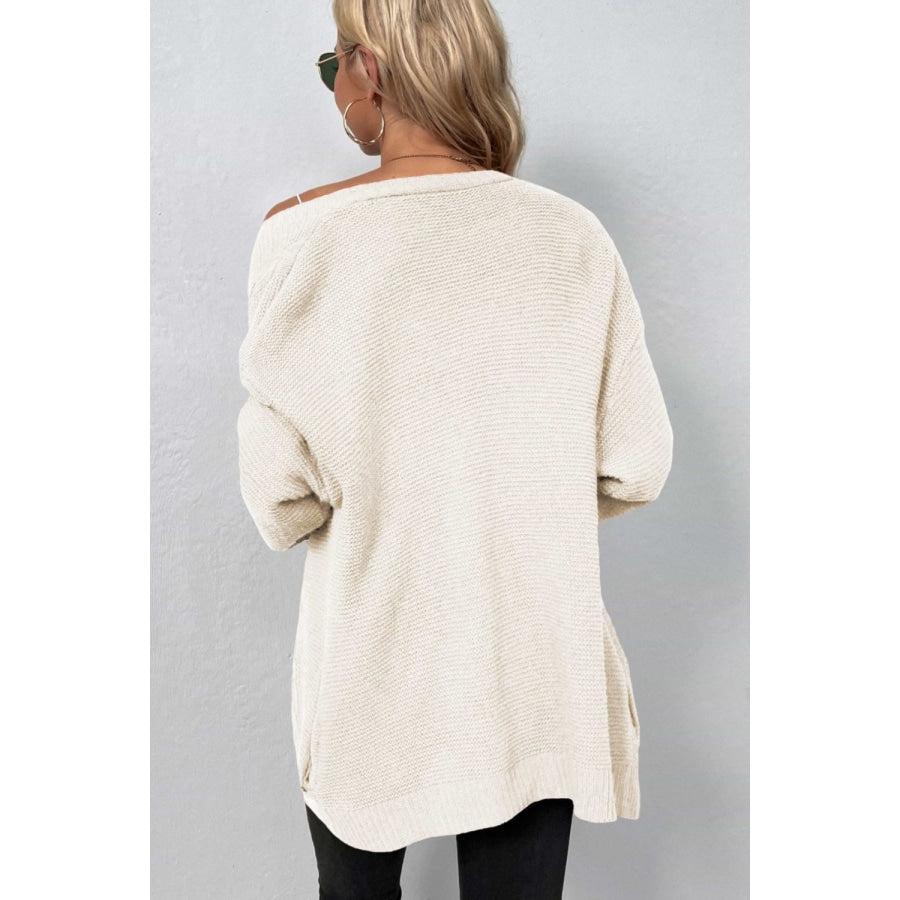 Cable-Knit Open Front Cardigan with Pockets Beige / S