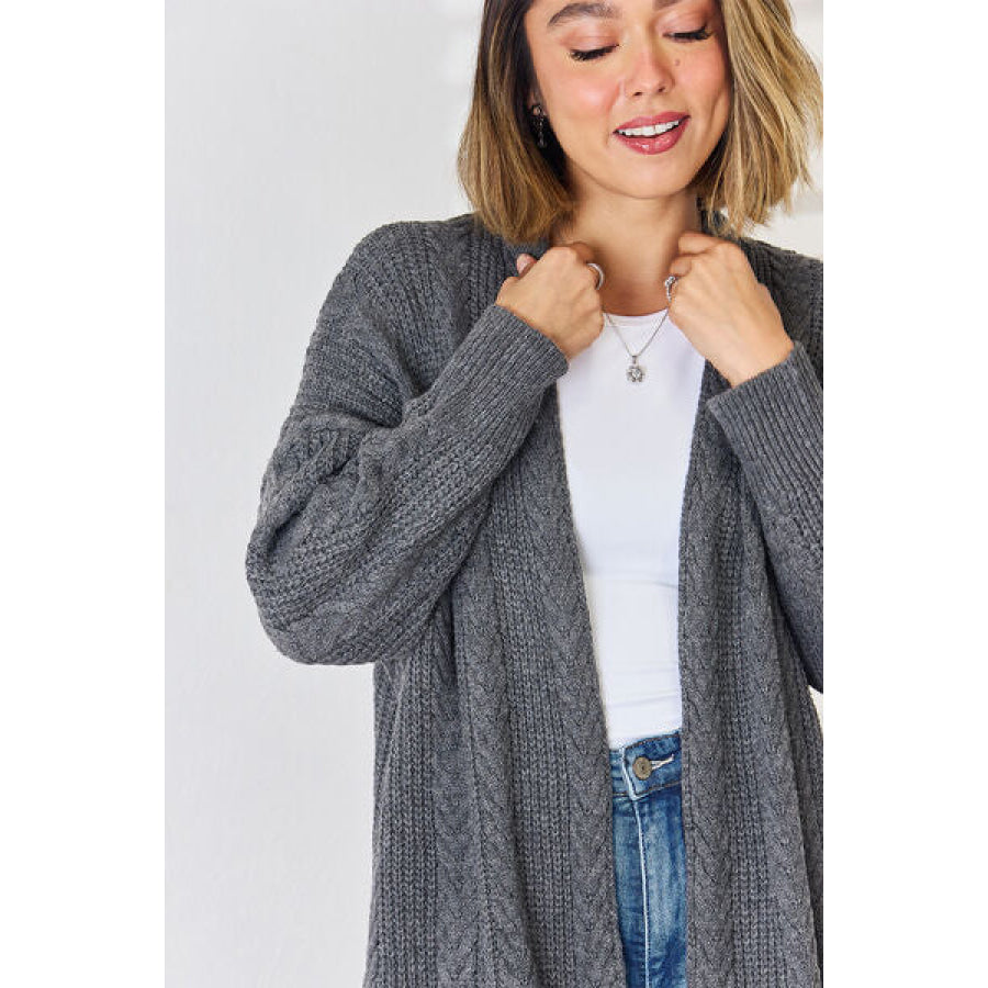 Cable - Knit Open Front Dropped Shoulder Cardigan Apparel and Accessories