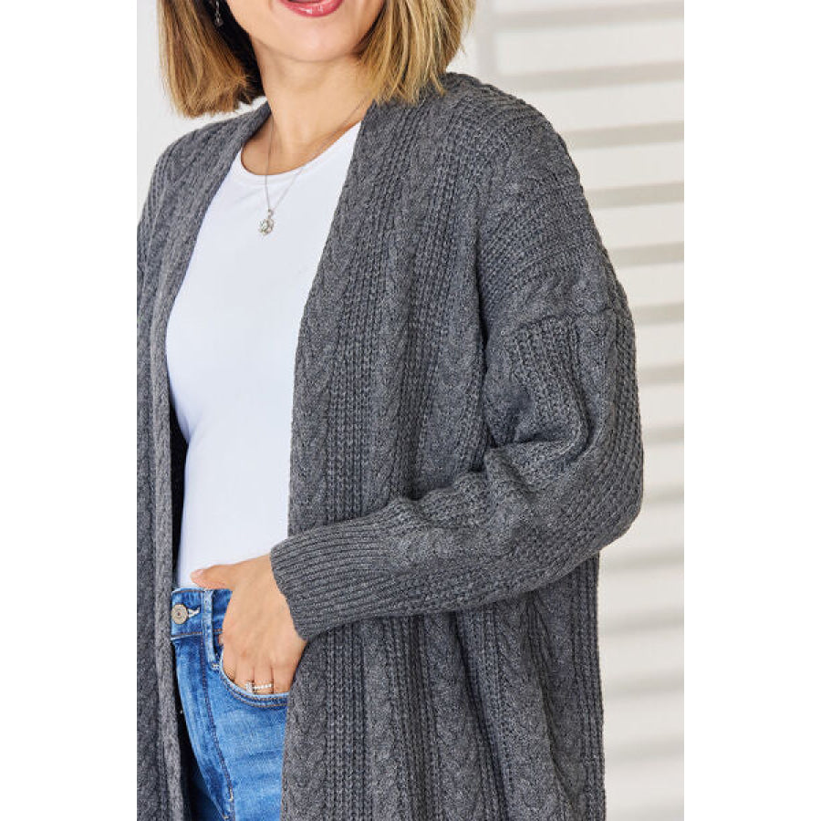 Cable - Knit Open Front Dropped Shoulder Cardigan Apparel and Accessories