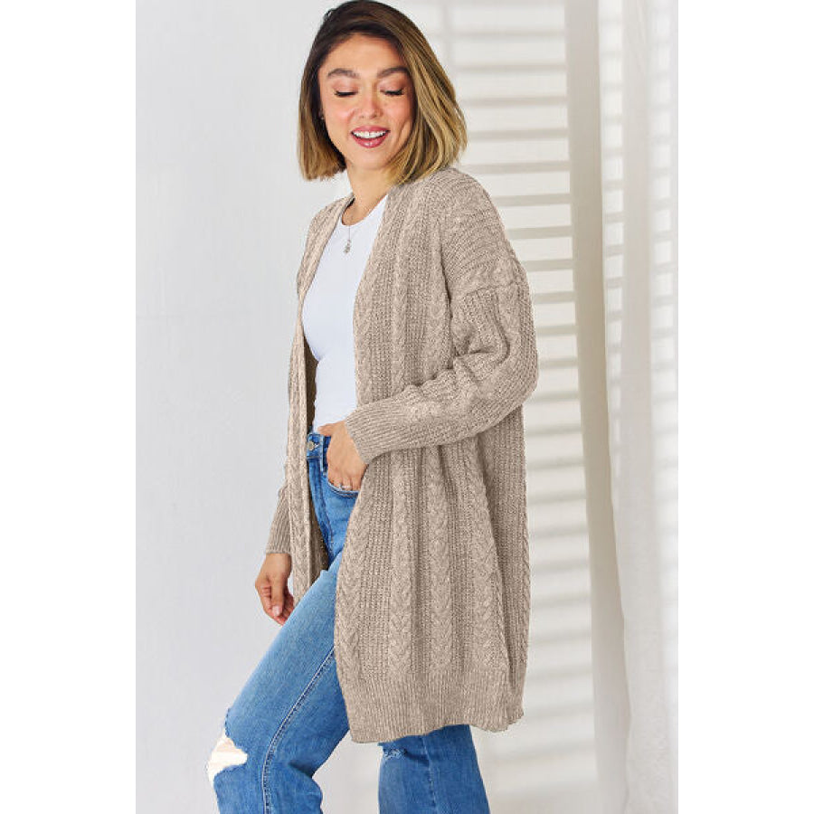 Cable - Knit Open Front Dropped Shoulder Cardigan Apparel and Accessories