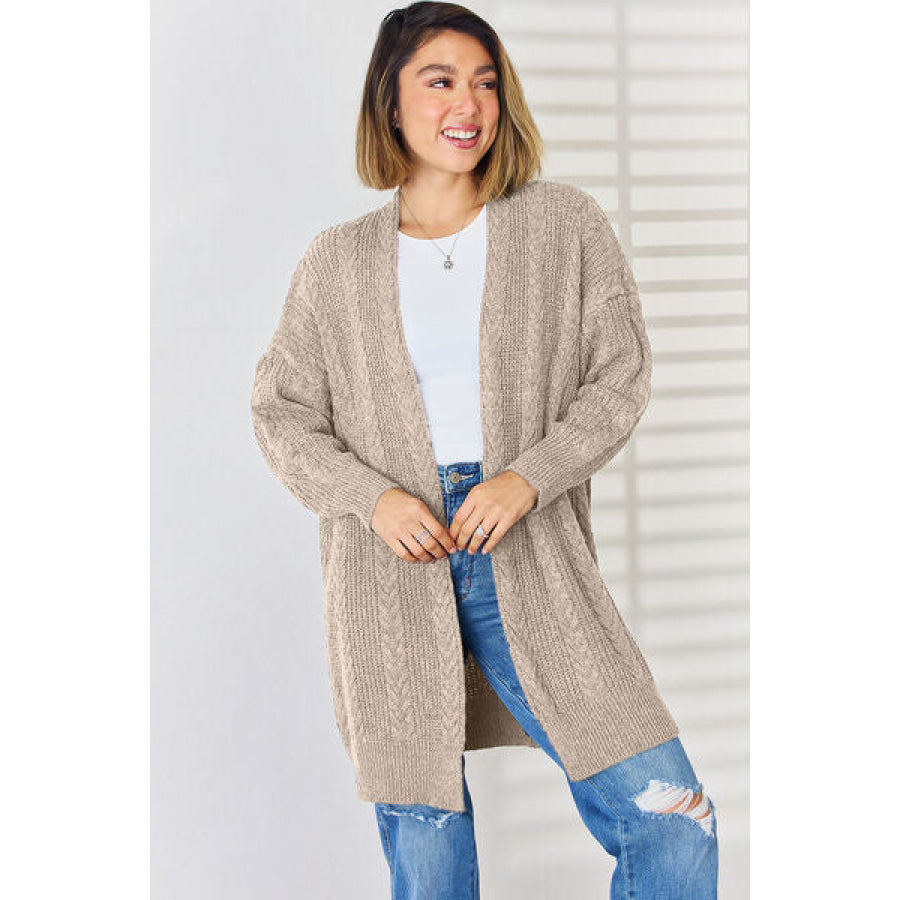 Cable - Knit Open Front Dropped Shoulder Cardigan Apparel and Accessories