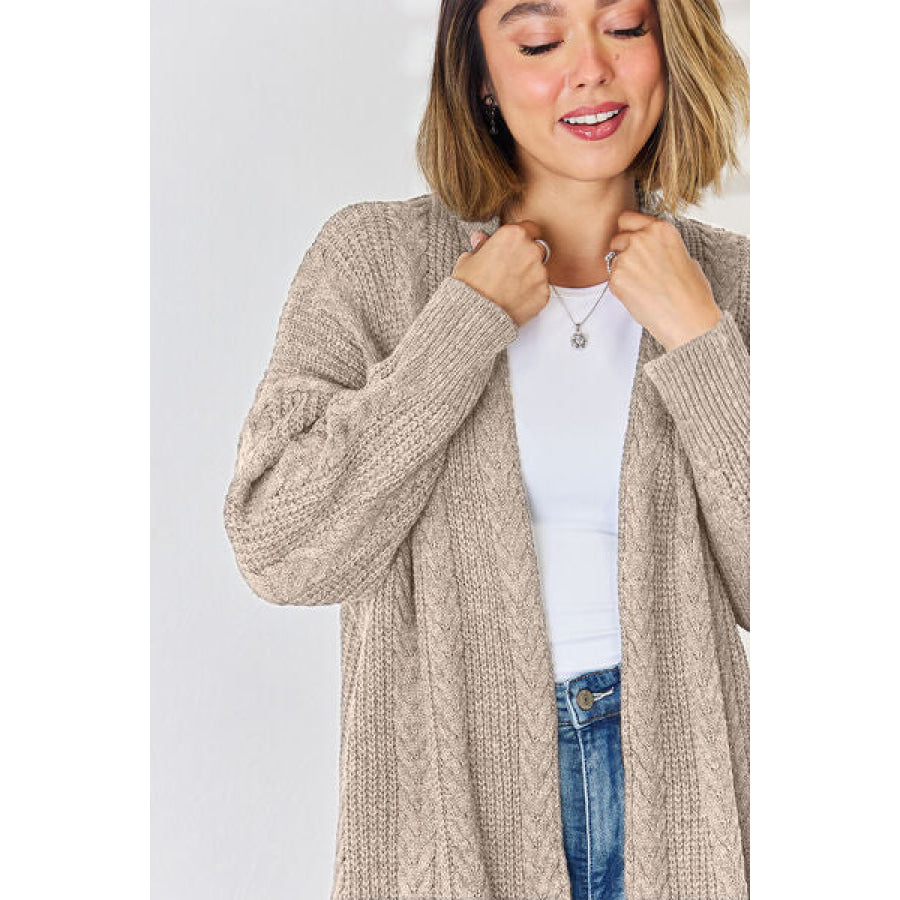 Cable - Knit Open Front Dropped Shoulder Cardigan Apparel and Accessories