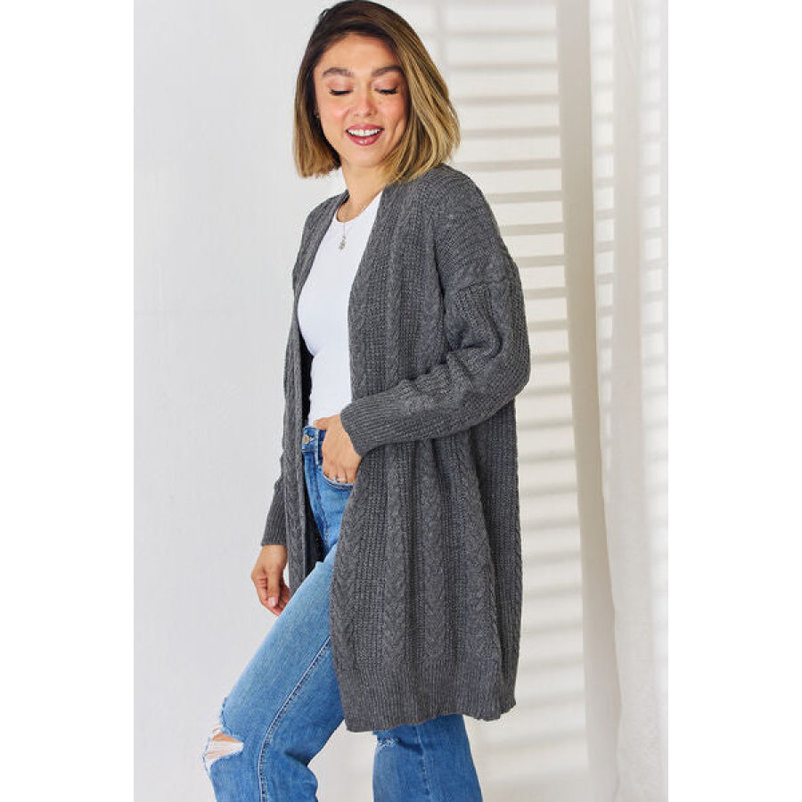 Cable - Knit Open Front Dropped Shoulder Cardigan Apparel and Accessories