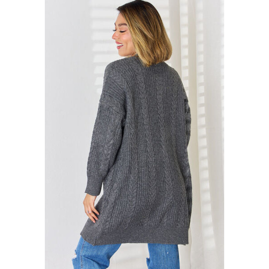 Cable - Knit Open Front Dropped Shoulder Cardigan Apparel and Accessories