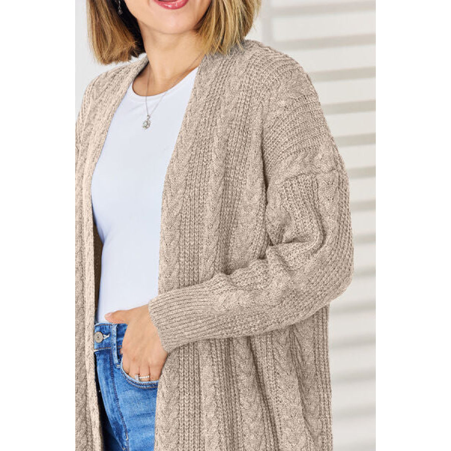 Cable - Knit Open Front Dropped Shoulder Cardigan Apparel and Accessories