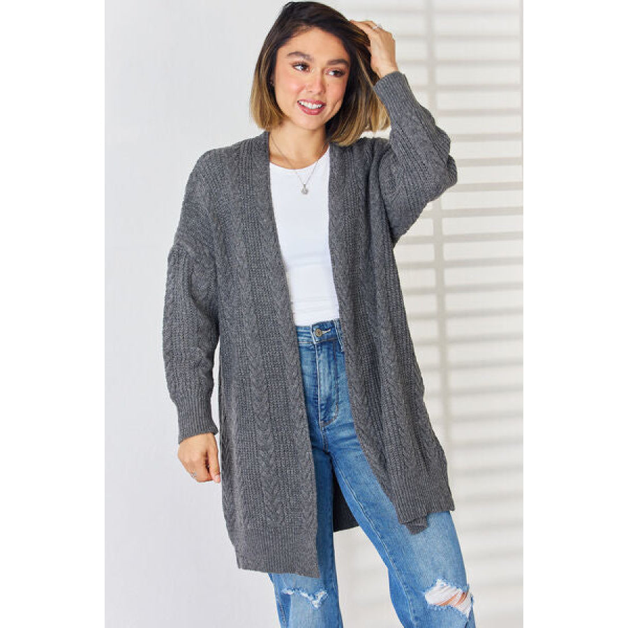 Cable - Knit Open Front Dropped Shoulder Cardigan Apparel and Accessories