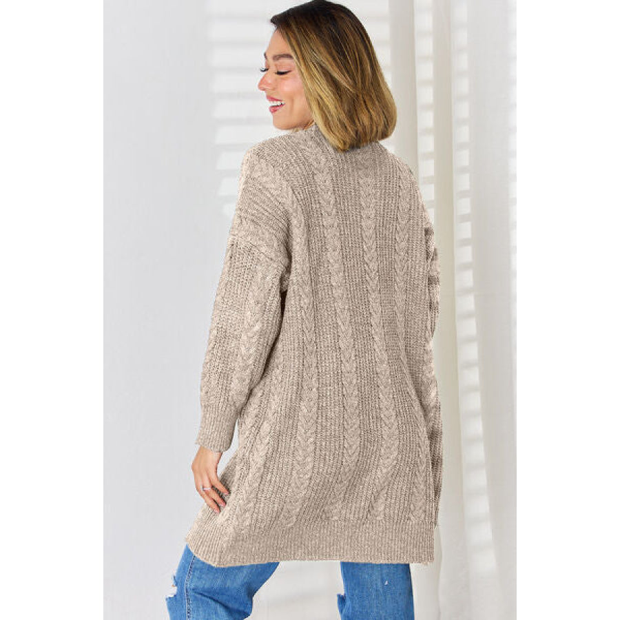 Cable - Knit Open Front Dropped Shoulder Cardigan Apparel and Accessories