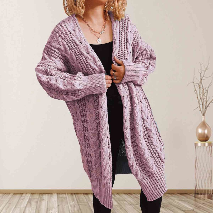 Cable-Knit Open Front Dropped Shoulder Cardigan Moonlit Mauve / S