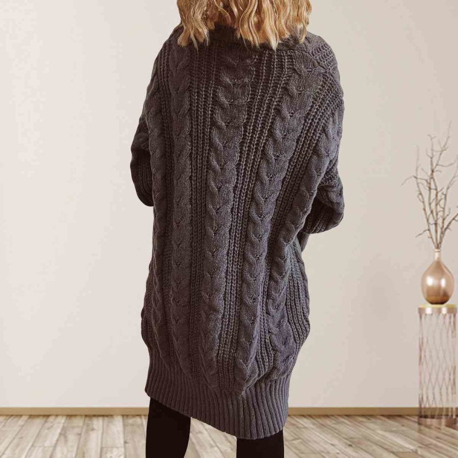 Cable-Knit Open Front Dropped Shoulder Cardigan Charcoal / S